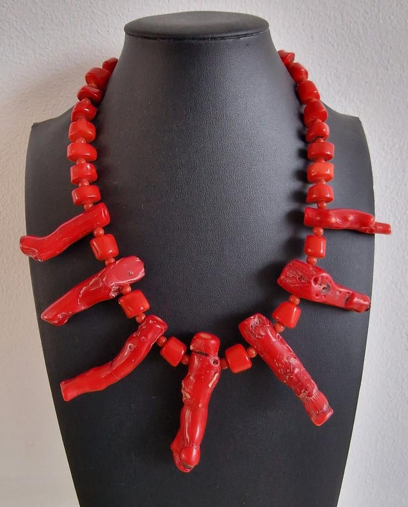 Statement ketting, bloedkoraal, 152 gram!, Sieraden, Tassen en Uiterlijk, Kettingen, Ophalen of Verzenden, Zo goed als nieuw, Rood