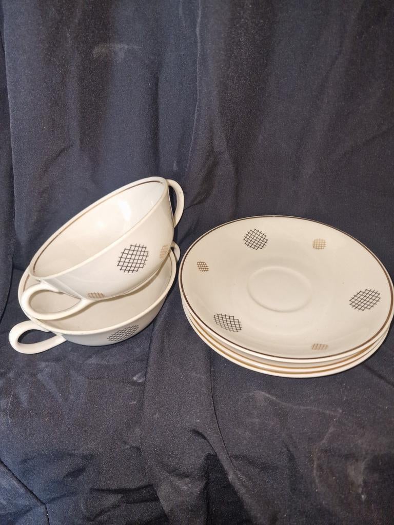 Vintage Chodziez soepkommen met schotels - Made in Poland, Antiek en Kunst, Antiek | Servies los, Ophalen of Verzenden