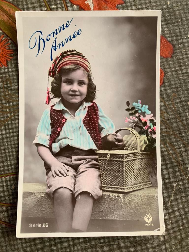 Bonne Année - kindje met picknickmand (NN), Ophalen of Verzenden, Voor 1920, Gelopen, Feest(dag)