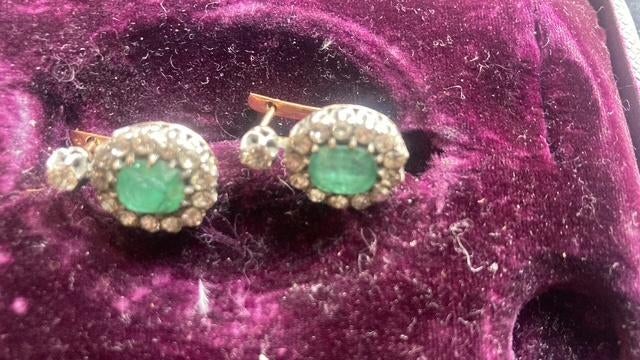 Zeldzame smaragd diamanten oorbellen, top kwaliteit, Sieraden, Tassen en Uiterlijk, Antieke sieraden, Ophalen, Goud, Oorbellen