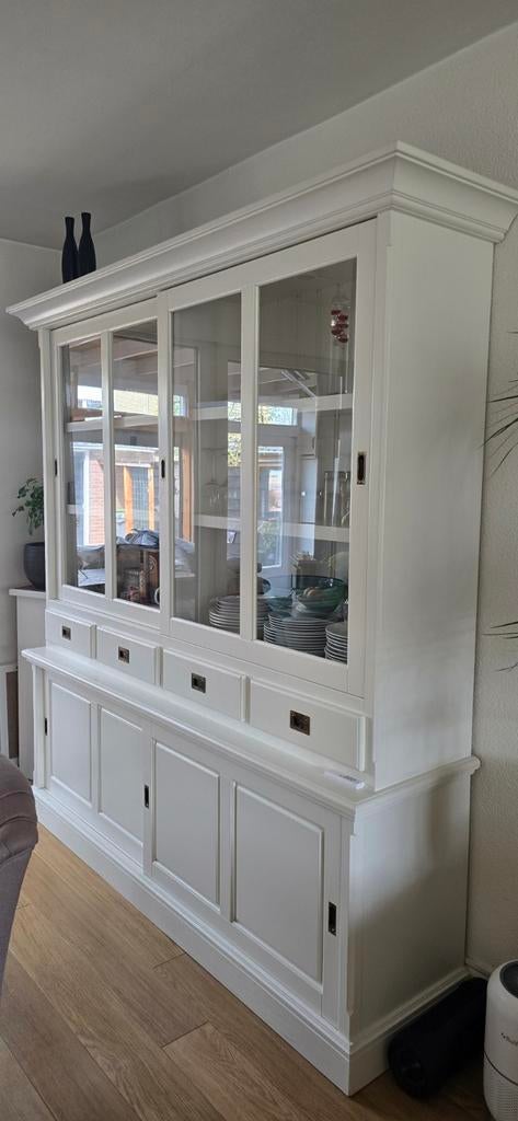 Buffetkast met vitrinekast, crème wit, Gebruikt, 150 tot 200 cm, Ophalen of Verzenden, 25 tot 50 cm