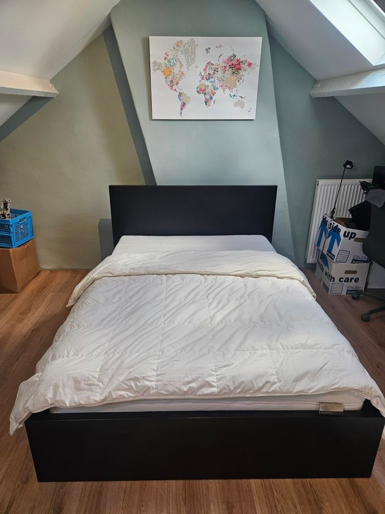 Ikea Malm bed 140x200cm met matras en dekbed, Ophalen, Gebruikt, Wit, Tweepersoons