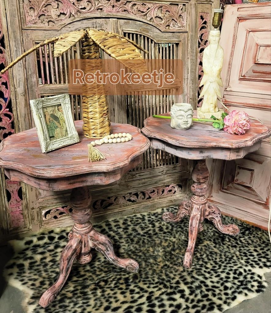 Shabby/Boho/Pink/Wijntafeltje/Tafeltje/Bijzettafel, Ophalen of Verzenden