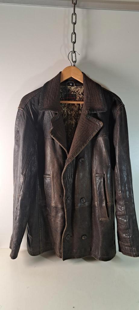 Leren jas van Offset, maat 48, Kleding | Heren, Jassen | Winter, Gedragen, Maat 48/50 (M), Bruin, Ophalen of Verzenden