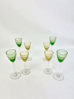 Set van 8 vintage annagroen en gele glaasjes, Ophalen of Verzenden