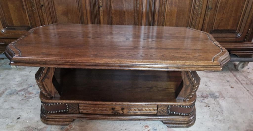 Massief eikenhouten salontafel met lade, Huis en Inrichting, Tafels | Salontafels, Ophalen, Gebruikt, 50 tot 100 cm, Eikenhout