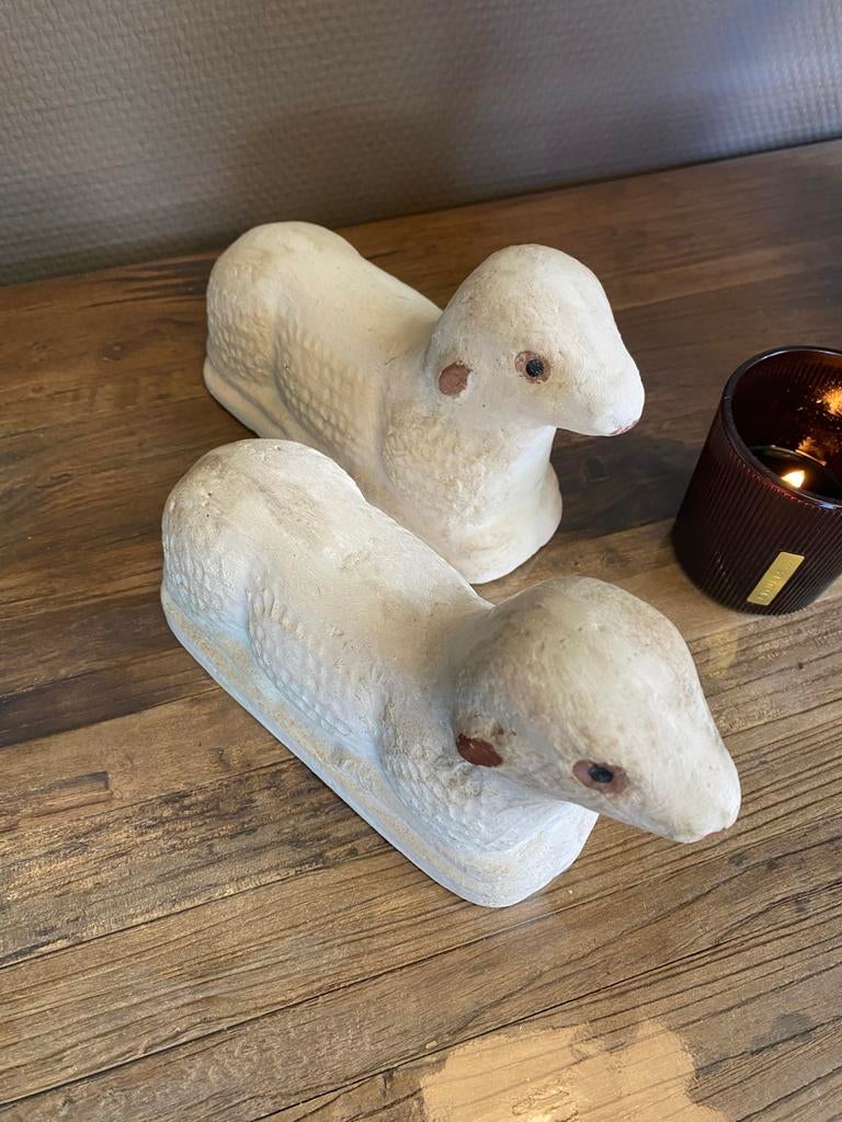 Decoratieve lammetjes (2 stuks) - gips - brocante, Antiek en Kunst, Curiosa en Brocante, Ophalen of Verzenden