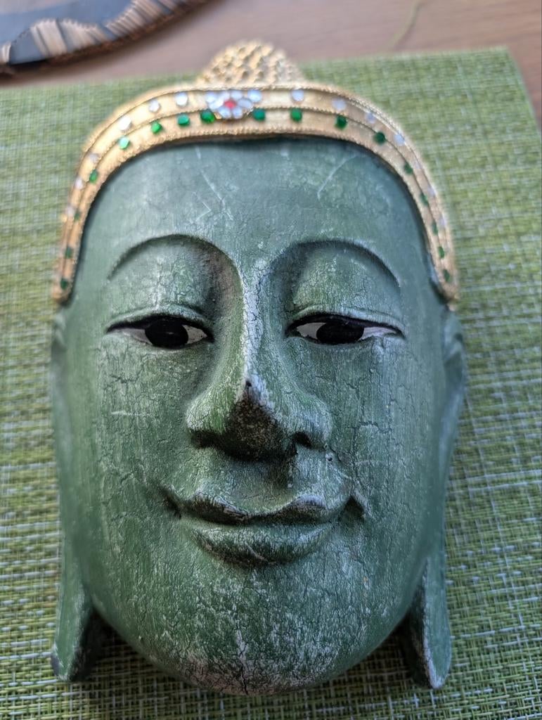 Vintage Thais houten Boeddha wandmasker - bieden vanaf €8, Ophalen of Verzenden