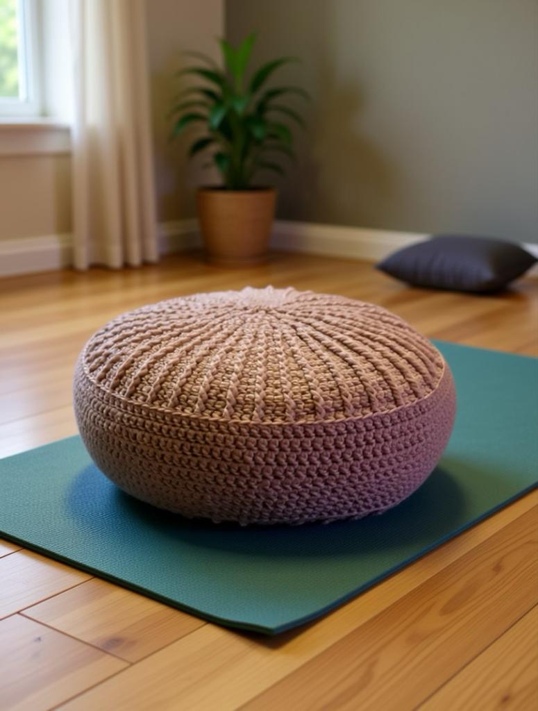 Handgemaakt gehaakt meditatiekussen/poef, Medidatie, Rond, Nieuw, Minder dan 50 cm