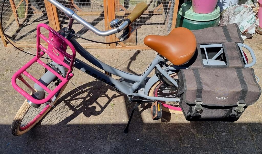 Spirit Cargo meisjesfiets 22 inch - Roze/Grijs, Ophalen, Terugtraprem, 22 inch, Versnellingen