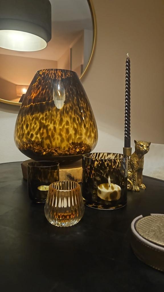 Cheeta set woonaccessoires, Ophalen, Gebruikt, Glas, Minder dan 50 cm