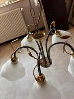 Mooie kroonluchter met 5 lampen, Ophalen, Gebruikt, Glas, Vintage
