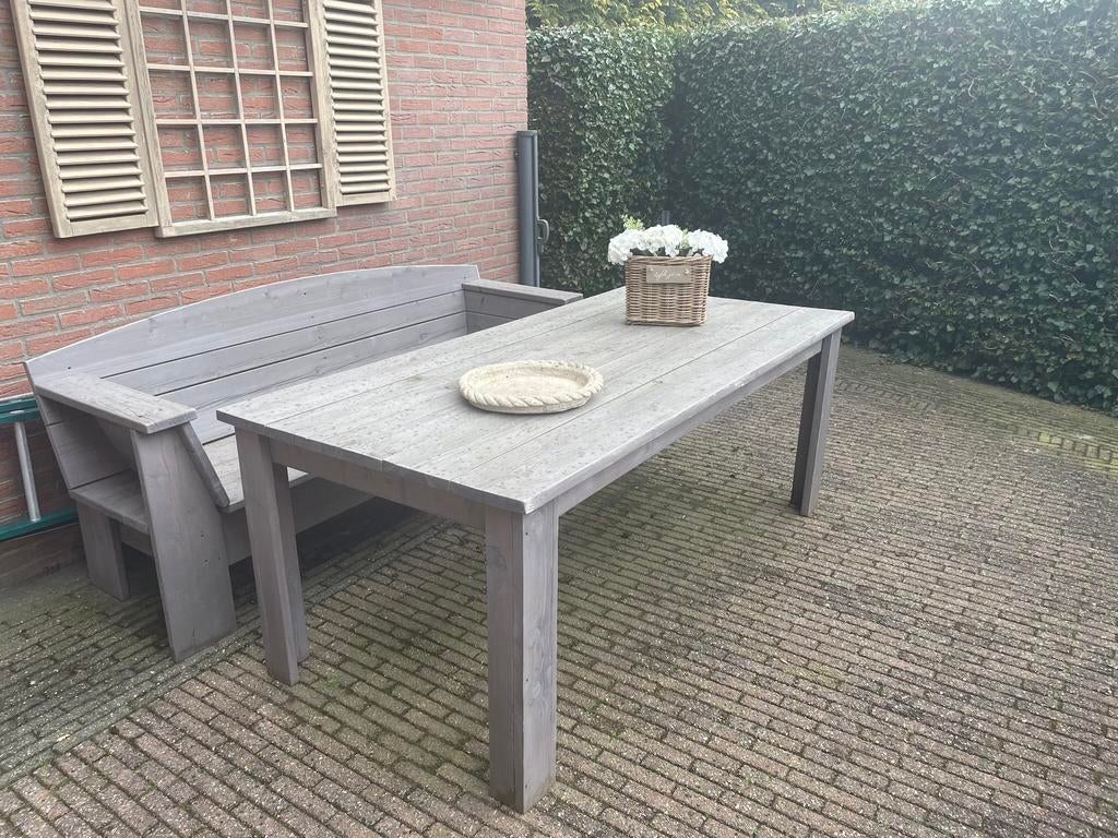 Tuinbank met tafel, Tuin en Terras, Tuinsets en Loungesets, Ophalen, Gebruikt, Hout, Bank