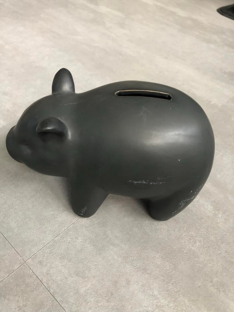 Zwart spaarvarken, Ophalen of Verzenden, Gebruikt, Steen, Aardewerk of Keramiek, Dier