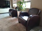 Art Deco stijl clubfauteuil, uitgevoerd in donkerbruin leer., Ophalen, Gebruikt, Eenpersoons, Leer