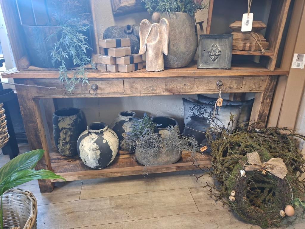 Stoere landelijke sidetable van massief hout met 2 lades, Ophalen, Nieuw, Rechthoekig, Landelijk, Stoer, Sober