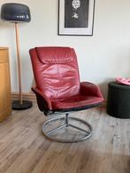 Rode Leren Fauteuil, Ophalen, Gebruikt, 75 tot 100 cm, Leer