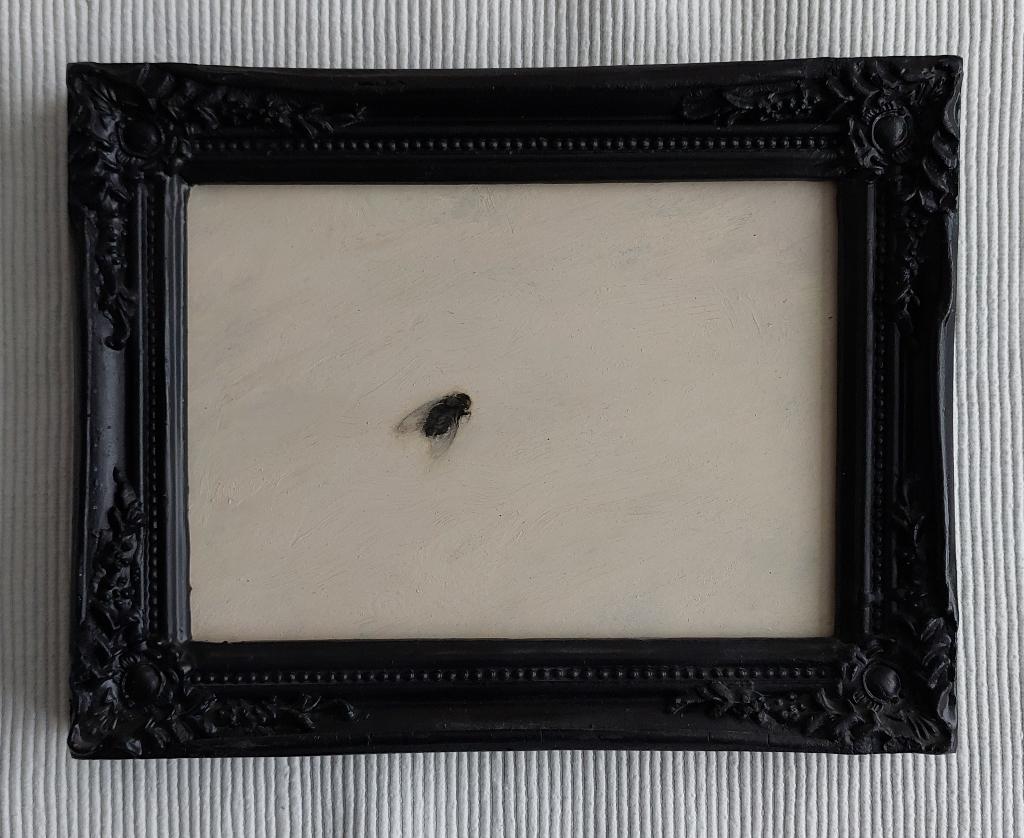 Schilderijtje met Bromvlieg - Olieverf, Antiek en Kunst, Ophalen of Verzenden