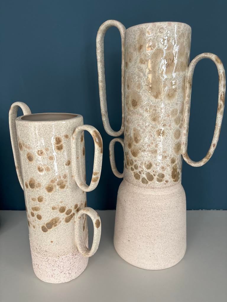 Set van 2 asymmetrische vazen in beige bruin, 41 en 28 cm, Ophalen, Steen, Overige kleuren, Nieuw