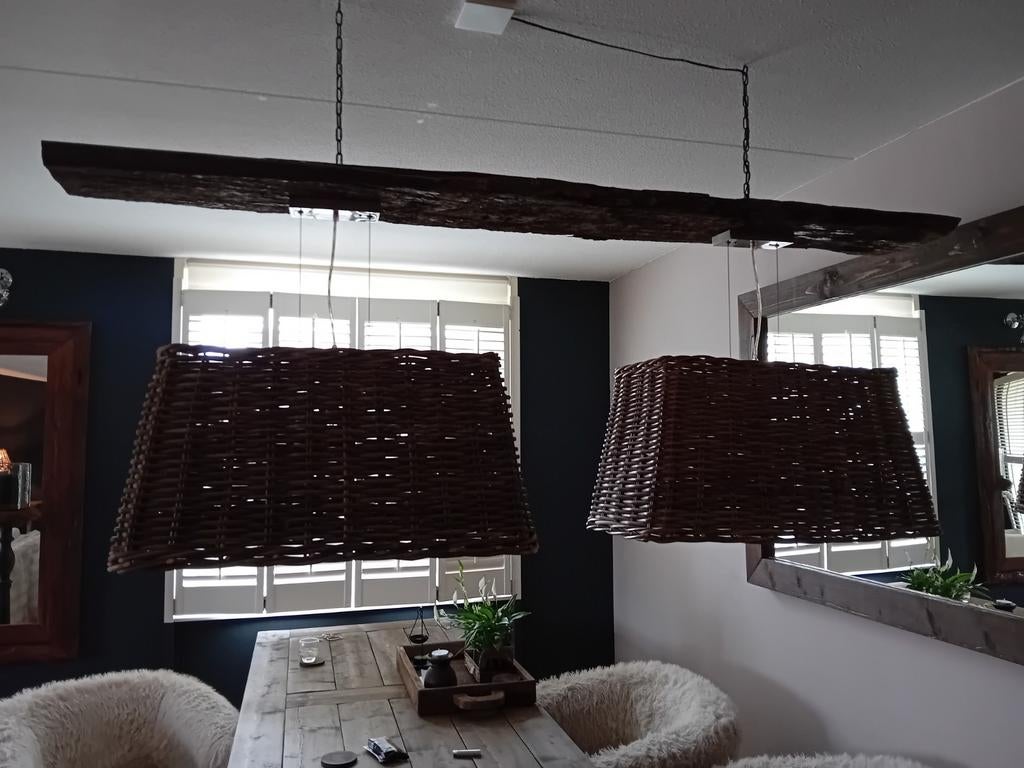 Hanglampen rotan met hout, Huis en Inrichting, Ophalen, Hout, Riviera Maison