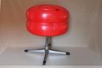 Vintage poef naaibox hocker met metalen voet, Huis en Inrichting, Minder dan 50 cm, Gebruikt, Overige materialen, Rond