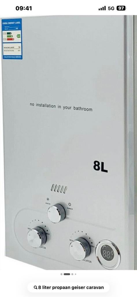 Propaan geiser 8 liter voor staravan enz. Nieuw., Ophalen, Minder dan 3 jaar oud, Minder dan 20 liter, Nieuw