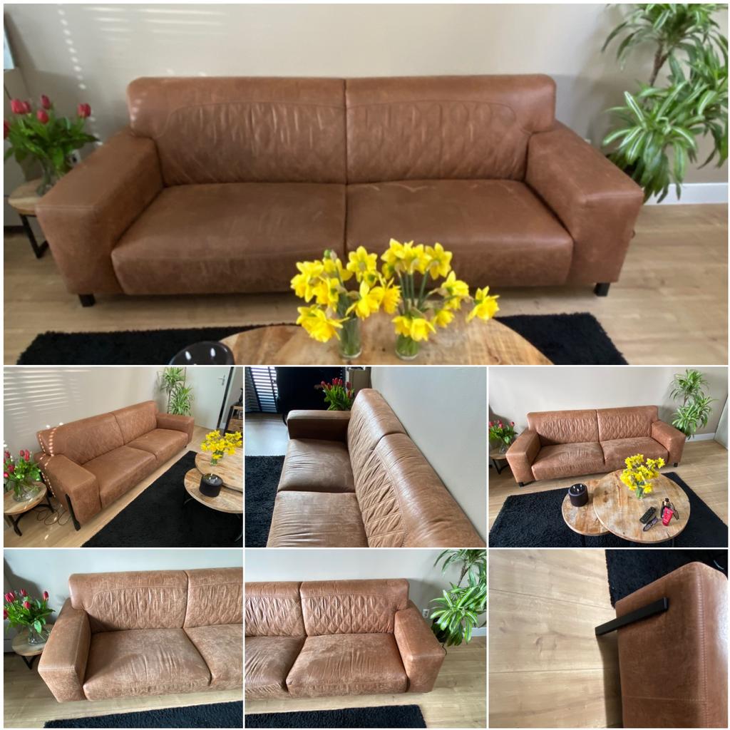 3 zitter cognackleur haco, Gebruikt, Driepersoons, Ophalen of Verzenden, Rechte bank