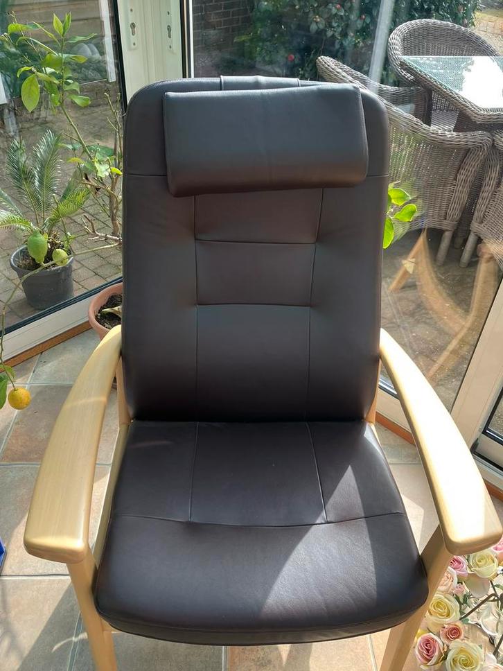1 prachtige Farstrup relaxstoel, leer, bruin, Huis en Inrichting, Stoelen, Zo goed als nieuw, Eén, Leer, Bruin, Ophalen