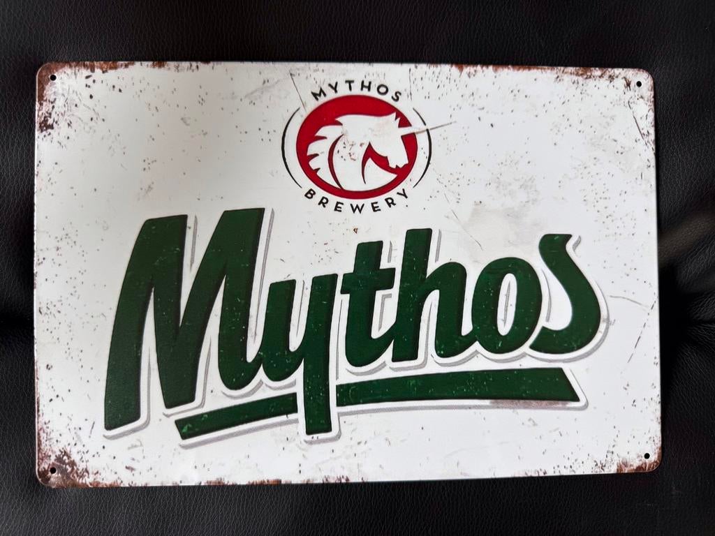 Mythos Bier Reclamebord 30 bij 20, Ophalen of Verzenden, Gebruikt, Reclamebord
