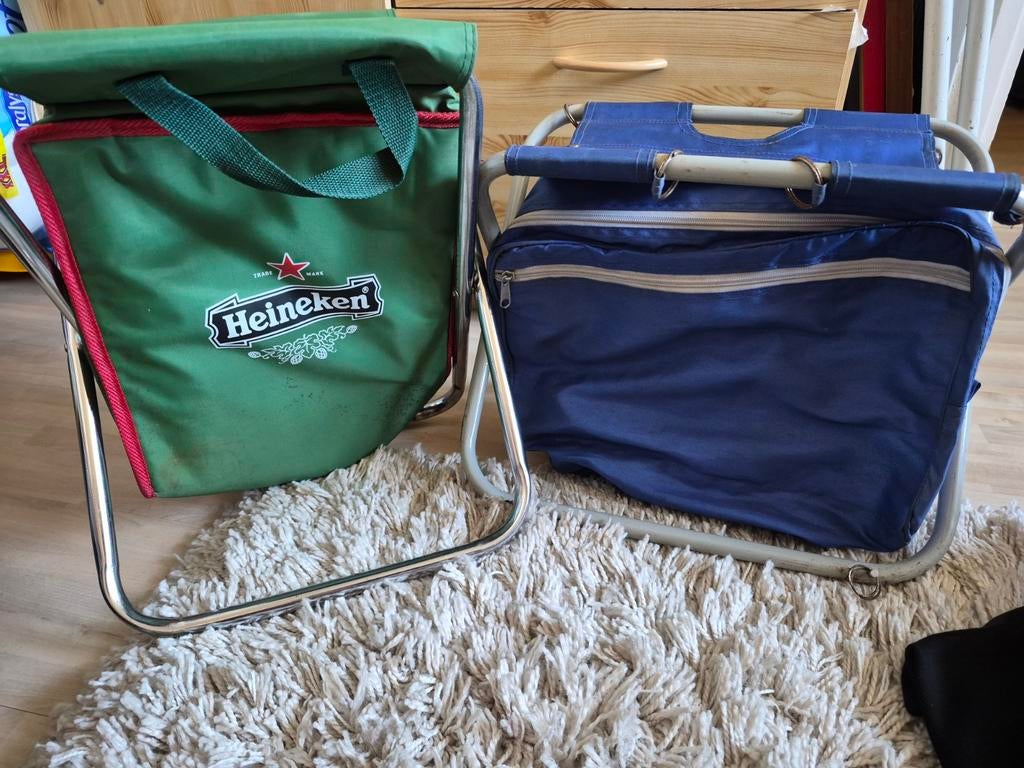 2 opvouwbare stoeltjes met koelbox, Heineken en blauw, Ophalen of Verzenden, Gebruikt