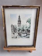 Vintage ingelijste ets van Amsterdam - Westertoren, Verzenden