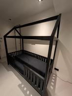 Zwart steigerhouten bedhuisje 90x200, Ophalen, 85 tot 100 cm, Zo goed als nieuw, Matras