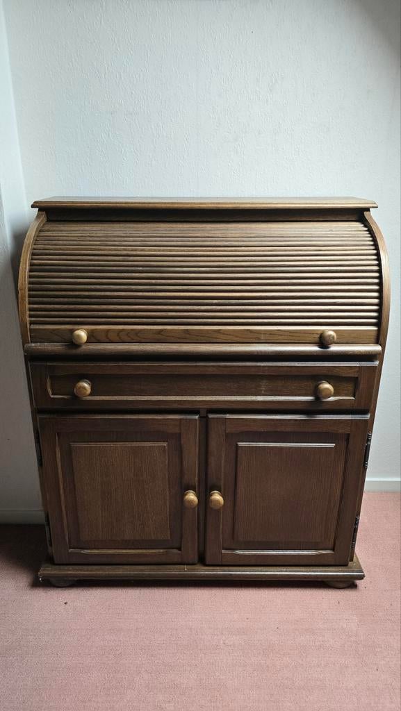Klassiek donkerbruin eiken roltop bureau / secretaire, Ophalen, Zo goed als nieuw, Klassiek