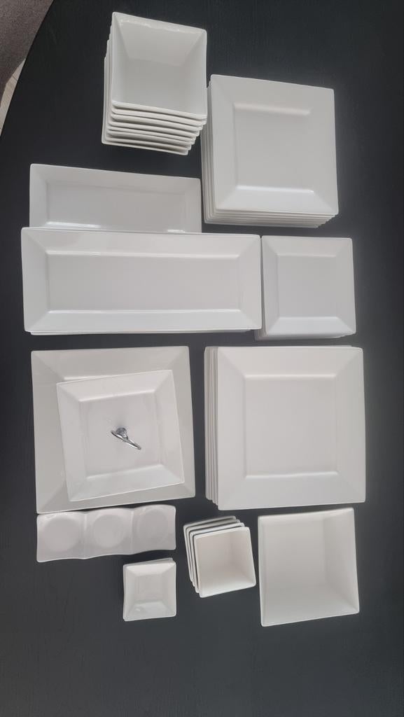 Serviesset Xenos vierkant wit porselein, Audio, Tv en Foto, Diaprojectors, Zo goed als nieuw, Ophalen