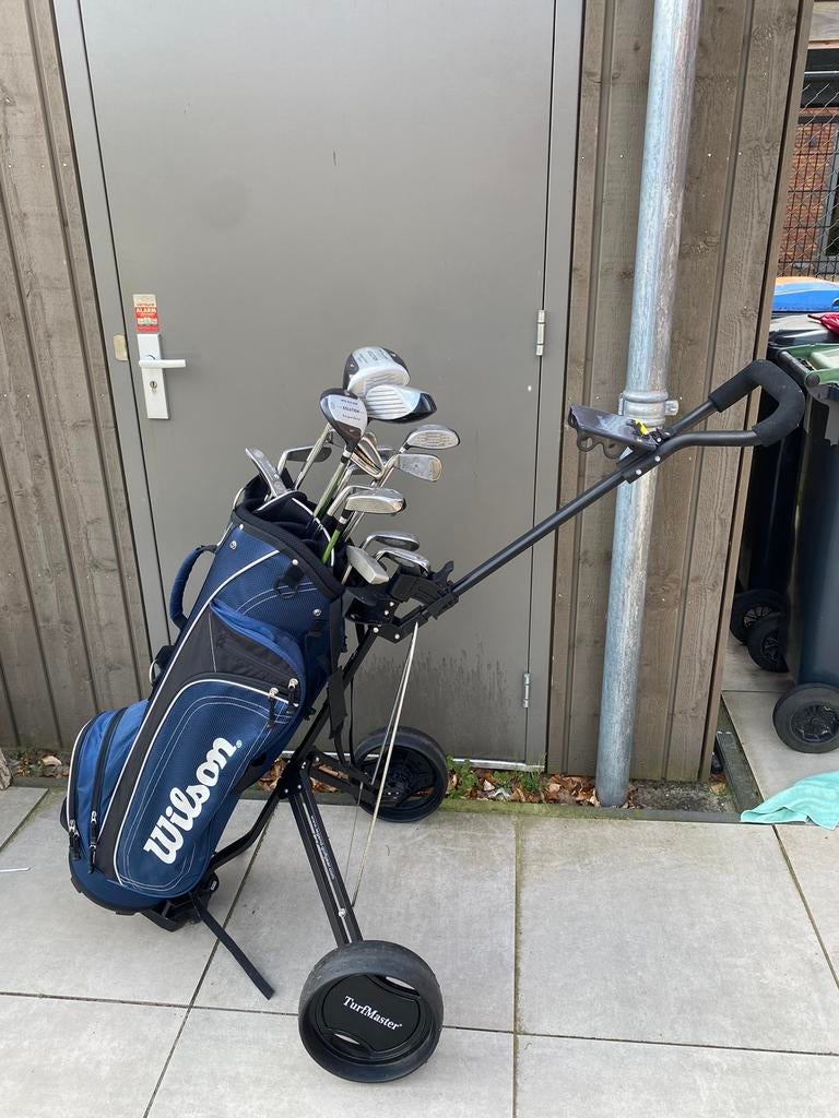 COMPLETE GOLFSET + TROLLEY heren set Wilson Dunlop, Ophalen of Verzenden, Zo goed als nieuw, Set