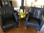 Design fauteuils, (donkerblauw) leer, Leolux Dolcinea, Huis en Inrichting, Fauteuils, Ophalen, Gebruikt, 50 tot 75 cm, Leer
