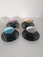 4 polkadot vintage kopjes met schotel, Ophalen of Verzenden