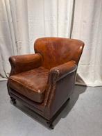 Stoere Craquelé Leren dames fauteuil, Gebruikt, Stoer  Vintage Chique, 50 tot 75 cm, Leer