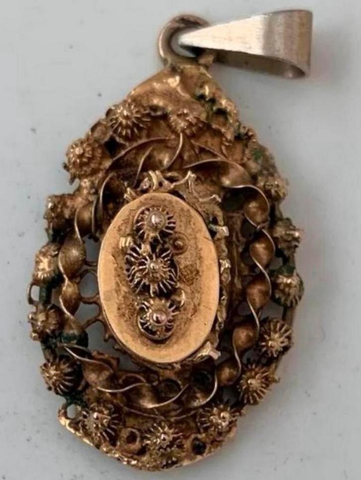 Gouden antieke hanger 14 karaat goud ca.1870., Sieraden, Tassen en Uiterlijk, Antieke sieraden, Ophalen of Verzenden