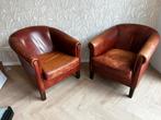 Schaapleren engels club fauteuils, Ophalen, Gebruikt, 50 tot 75 cm, Leer