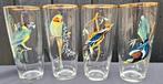 4 vintage vogel glazen glas limonadeglas gouden randje, Verzamelen, Ophalen of Verzenden, Zo goed als nieuw, Frisdrankglas