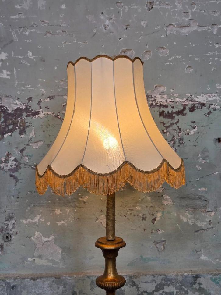 Grote ronde lampenkap met franjes, Huis en Inrichting, Lampen | Lampenkappen, Gebruikt, 25 tot 50 cm, Rond, Wit, Crème, Ophalen