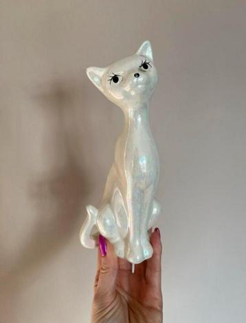 Vintage porseleinen kat/poes, 19x8,5x6,5cm. Parelmoer beeld beschikbaar voor biedingen