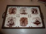 oud dienblad met oude tegeltjes bruin, Antiek en Kunst, Ophalen of Verzenden