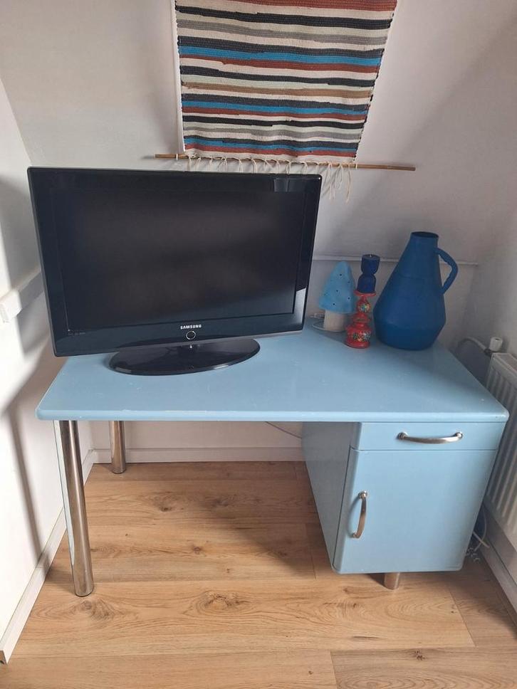 Blauw Bureau met Opbergruimte 130x70x74cm, Huis en Inrichting, Bureaus, Gebruikt, Bureau, Ophalen