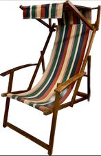 Vintage teakhouten deckchair met zonnedakje, armsteunen, Ophalen of Verzenden, Zo goed als nieuw