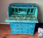 Secretaire bureau blauw/groen 75 cm breed, Huis en Inrichting, Ophalen, Zo goed als nieuw, Stoer en jeugdig