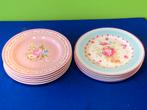 Romantische Acar Borden Set - Roze & Blauw Bloemen, Gebruikt, Ophalen of Verzenden, Bord(en), Overige stijlen