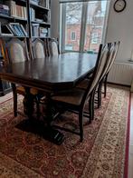 Massief houten eettafel + 6 stoelen, Ophalen, Gebruikt, 50 tot 100 cm, Vijf personen of meer