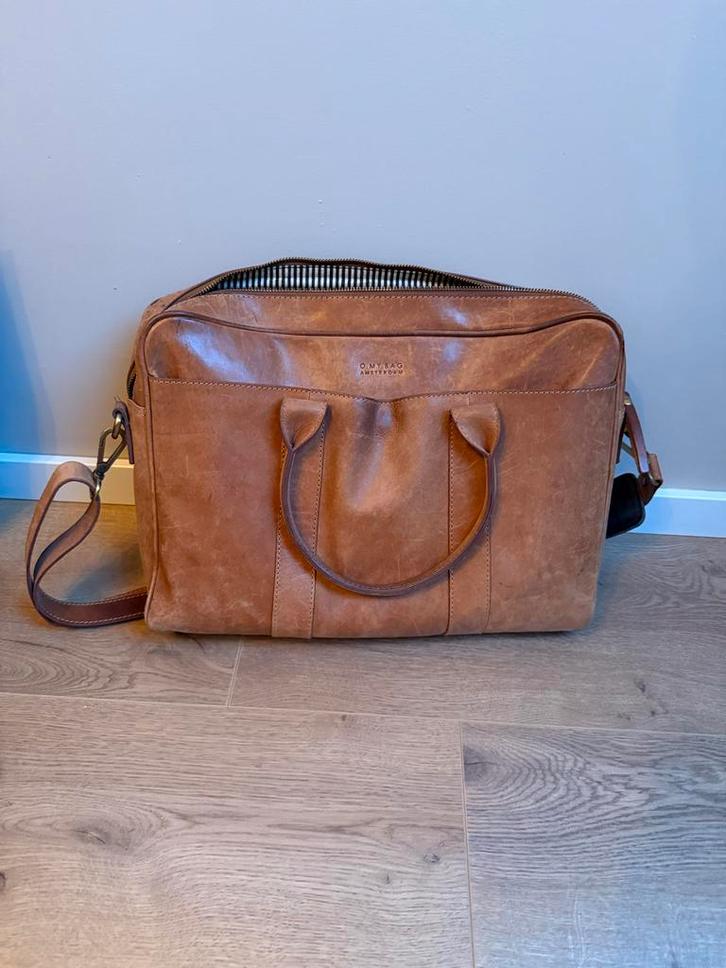 O My Bag Amsterdam Laptoptas, Sieraden, Tassen en Uiterlijk, Tassen | Schoudertassen, Gebruikt, Overige merken, Bruin, Leer, Ophalen